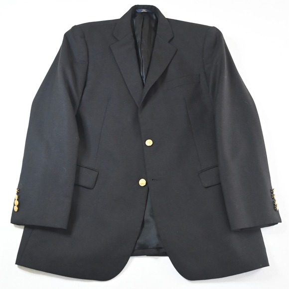Brooks Brothers 44L Black Wool Cashmere Flannel Gold Button Blazer Sport Coat
